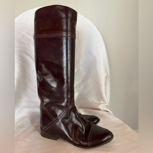 Vintage Charles David Roberta Knee high brown leather riding boots flat heel 7.5 - Picture 1 of 17